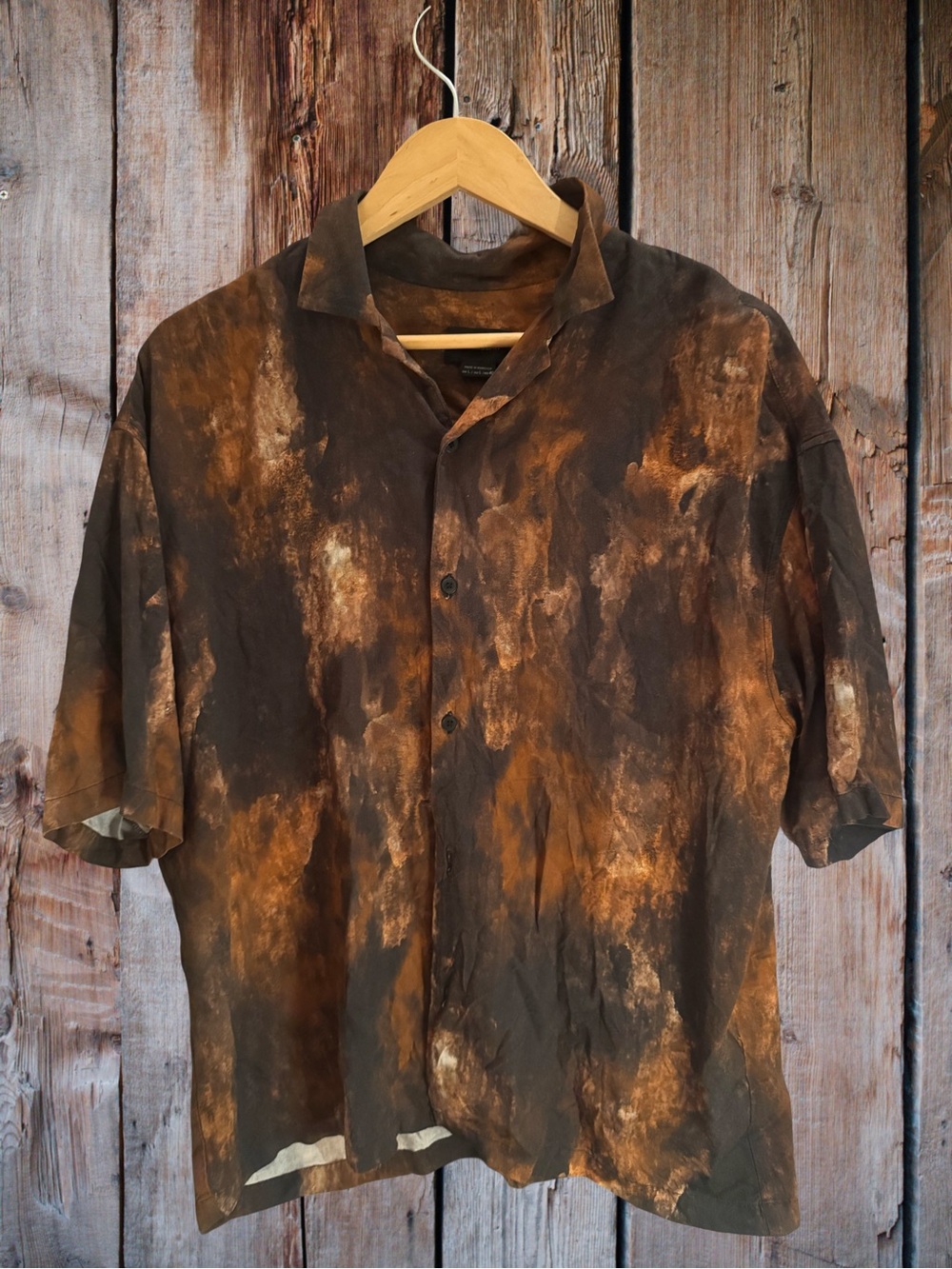 Pull&Bear Men's Short-Sleeve Button-Down Shirt Grunge Streetwear